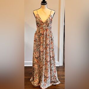 Lulu's Floral Maxi Dress - Mauve and Green